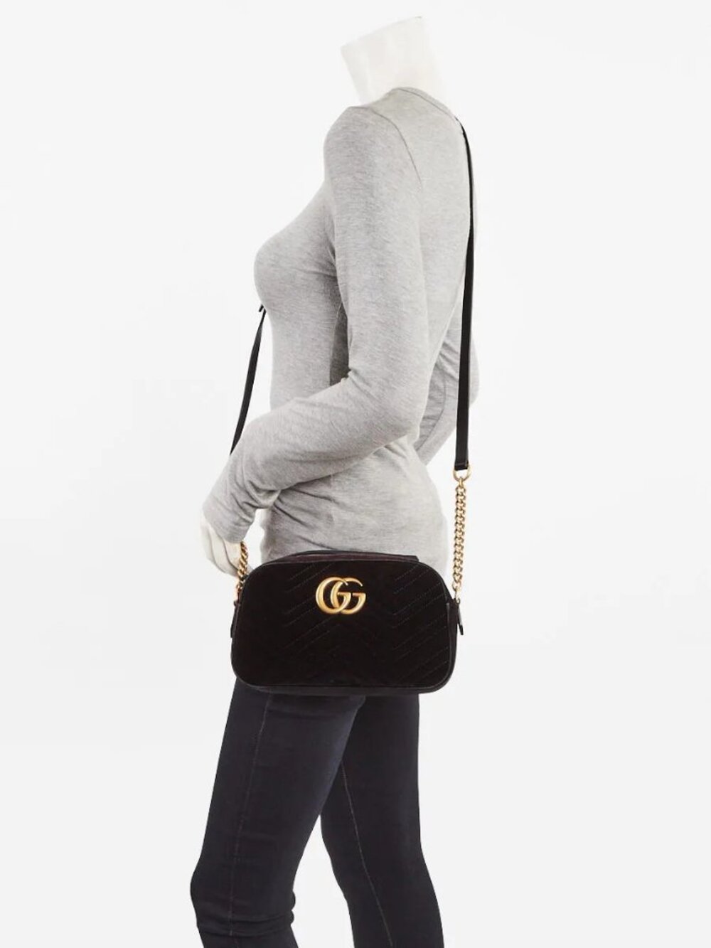 Gucci Black Quilted Velvet Marmont Metalasse Small Camera Bag